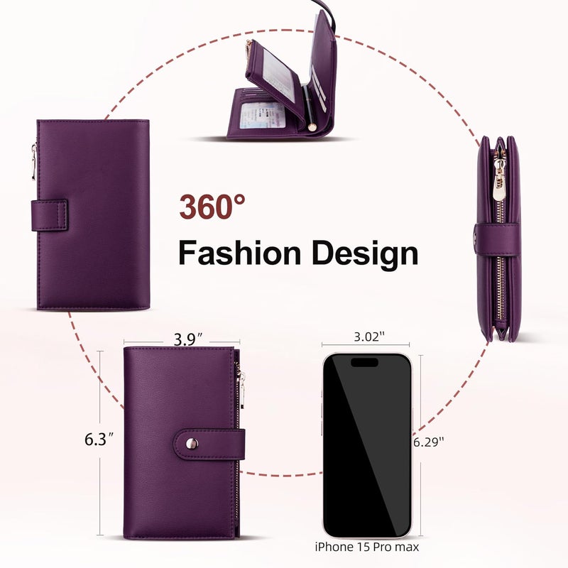 yiijay Womens Wallet RFID Blocking Vegan Leather Trifold Clutch Credit Card Holder Ladies Travel Wallet Purse with Pen Holder - Image 4